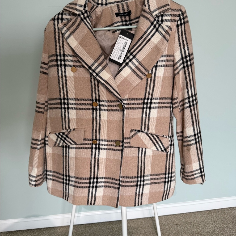 Trendyol Checkered Beige Women's Blazer